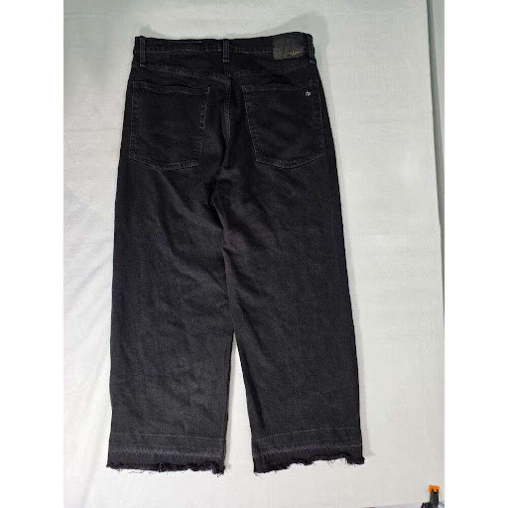 Rag & Bone Womens 32 Black Andi High Rise Wide Leg Ankle Frayed Hem Jeans